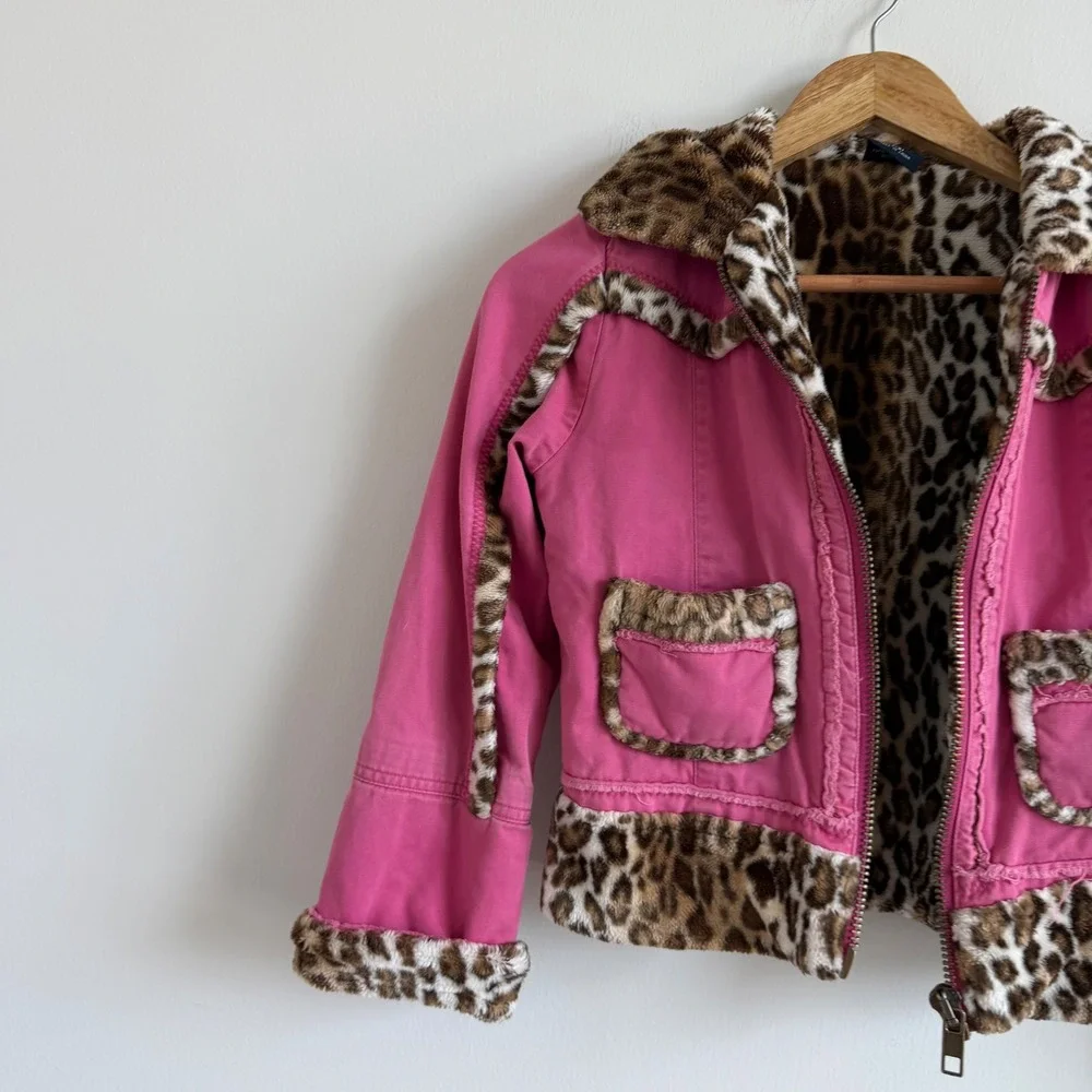 Vintage‎ Y2K Children's Place Leopard Print Faux Fur Lined Jacket
